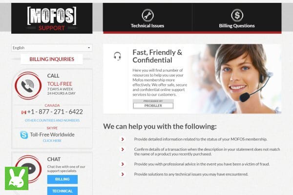 Cancel Mofos Porn Network Support Page screenshot